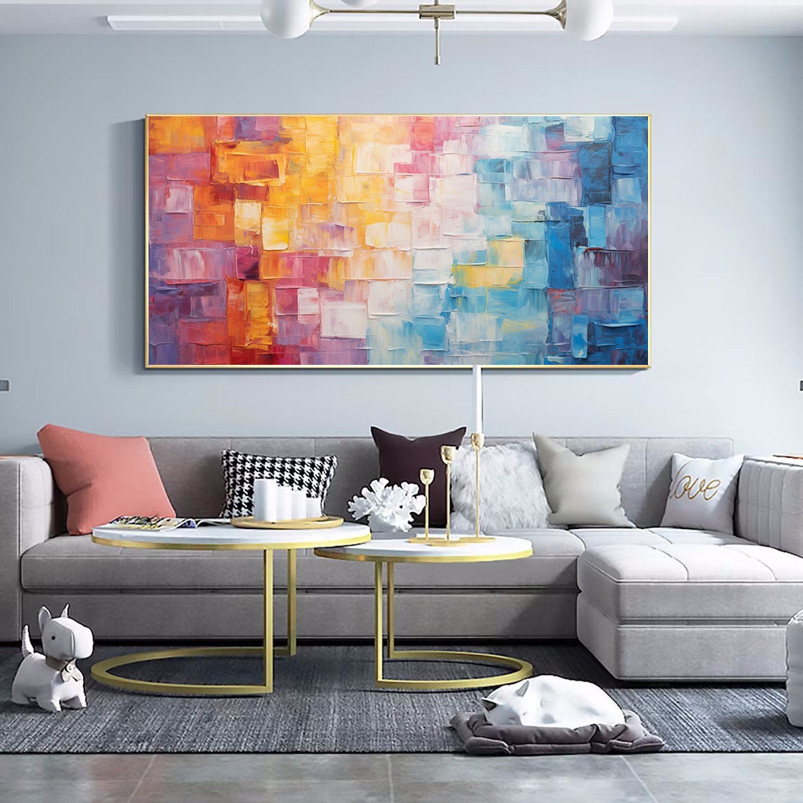Colorful Mosaic Grid Abstract Art Shifting Orange To Blue Poster - Image 2