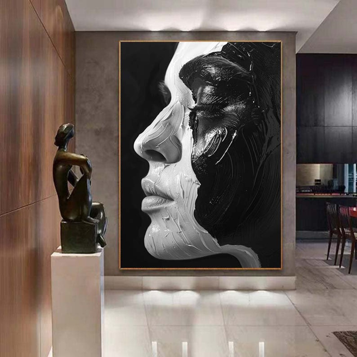 Abstract Black and White Facial Oil Painting Art Print - Image 4