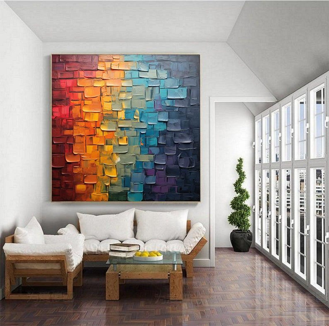 Rainbow Brick Mosaic Gradient Red Orange Blue Square Wall Poster - Image 4
