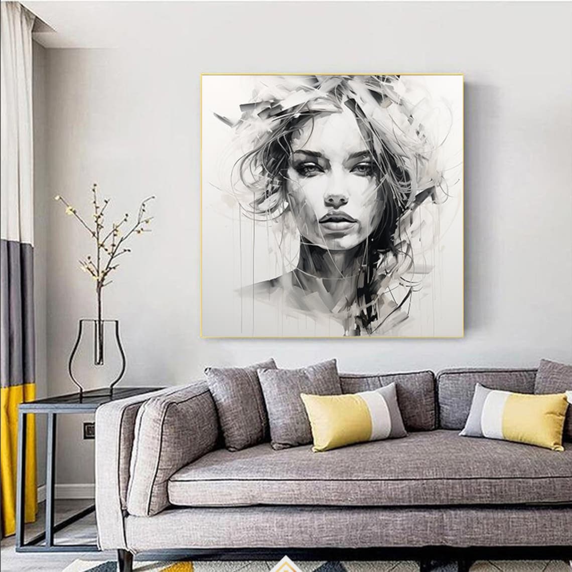 Monochrome Woman Face Expressive Sketch Portrait Ink Art Poster - Image 3
