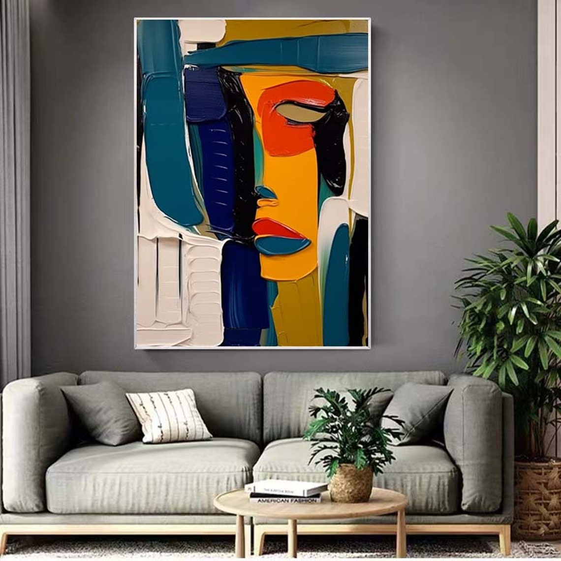 Bold Color Block Abstract Face Portrait In Teal Yellow Orange Poster - Image 2