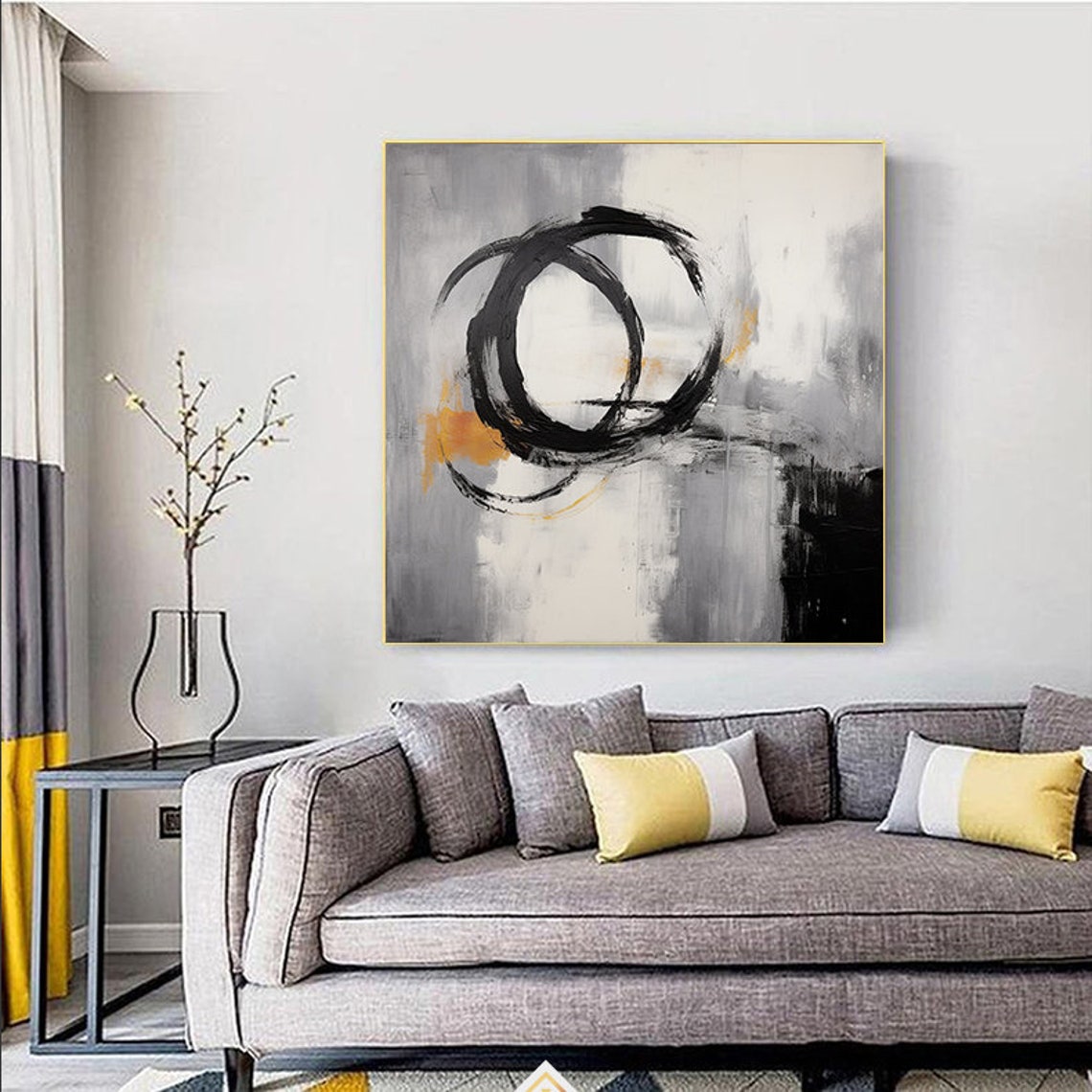 Black Enso Circle Gold Accent Grey Abstract Zen Brush Art Poster - Image 6