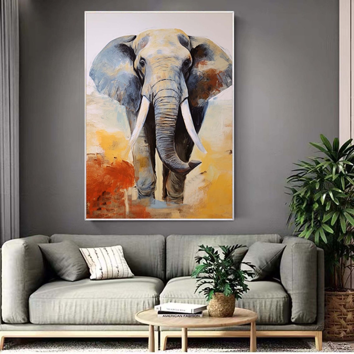 Majestic Elephant Front View Warm Earth Tone Tusks Art Poster - Image 4