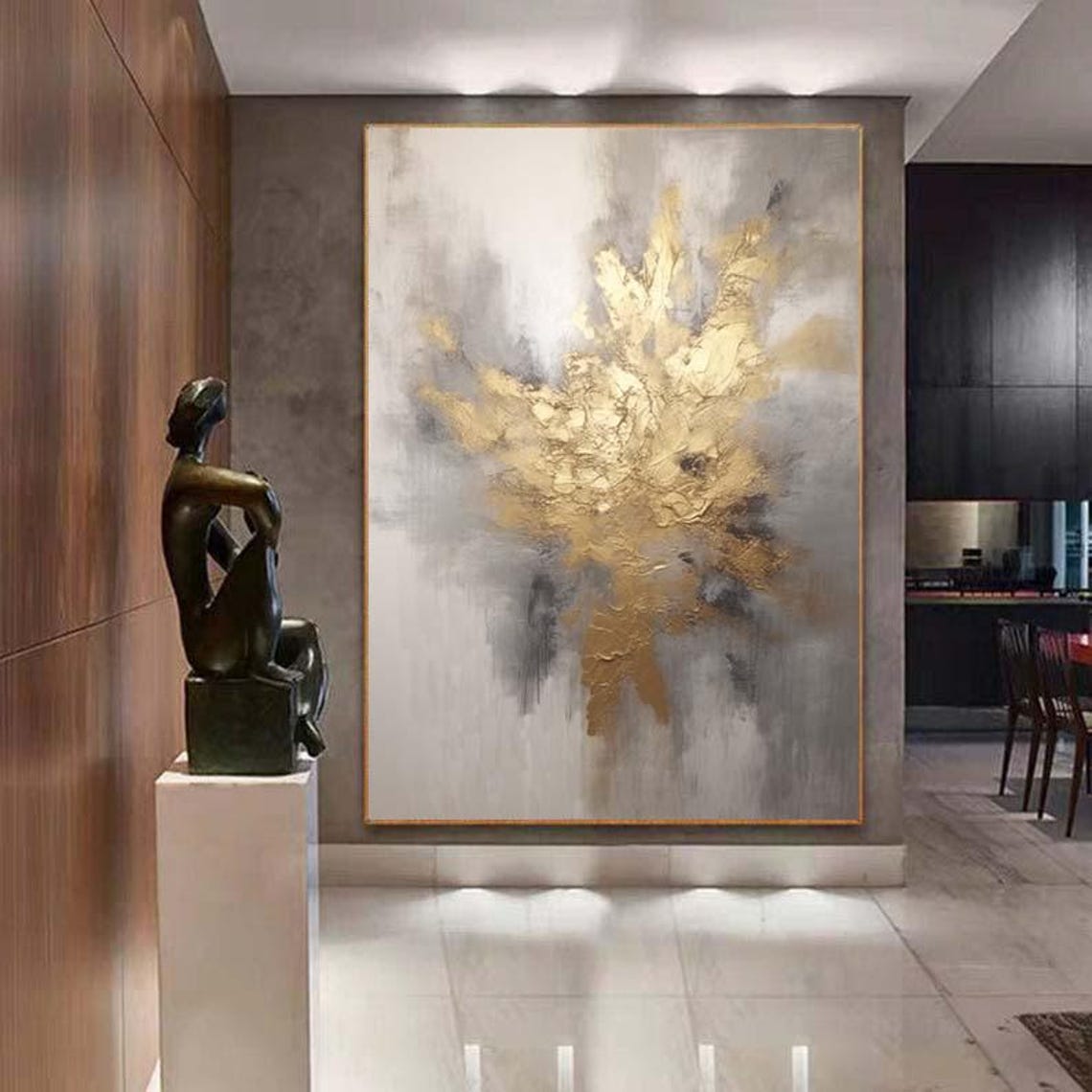 Gold Cloudburst on Grey White Abstract Elegant Painting Poster - Image 7