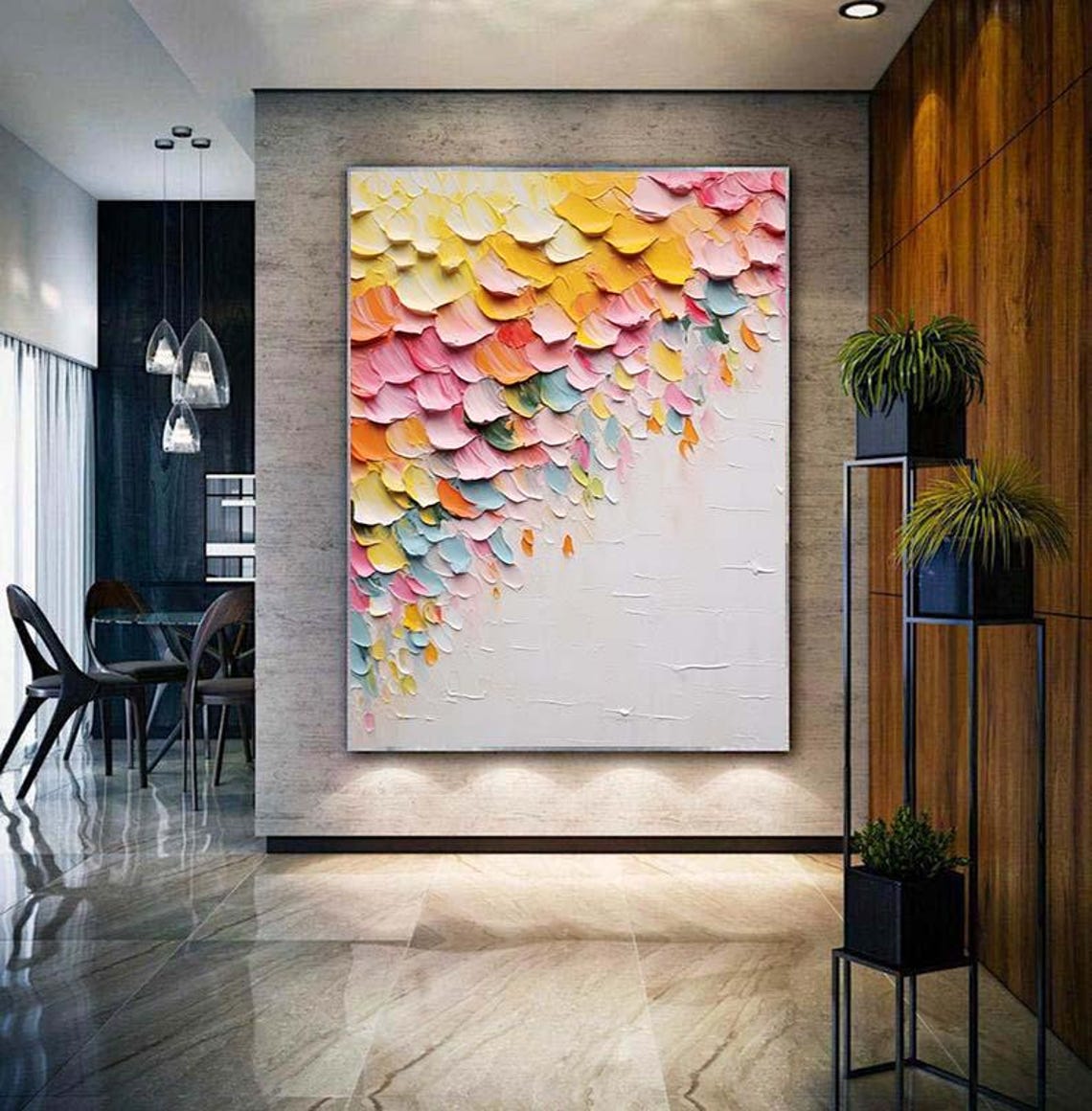 Pink Yellow Pastel Petals Abstract Falling 3D Textured Canvas Poster - Image 4