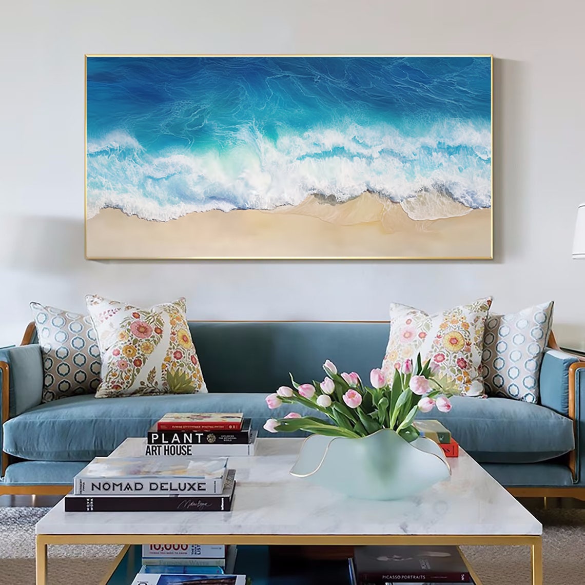 Turquoise Ocean Waves Aerial Sandy Shore Coastal Surf Poster - Image 2