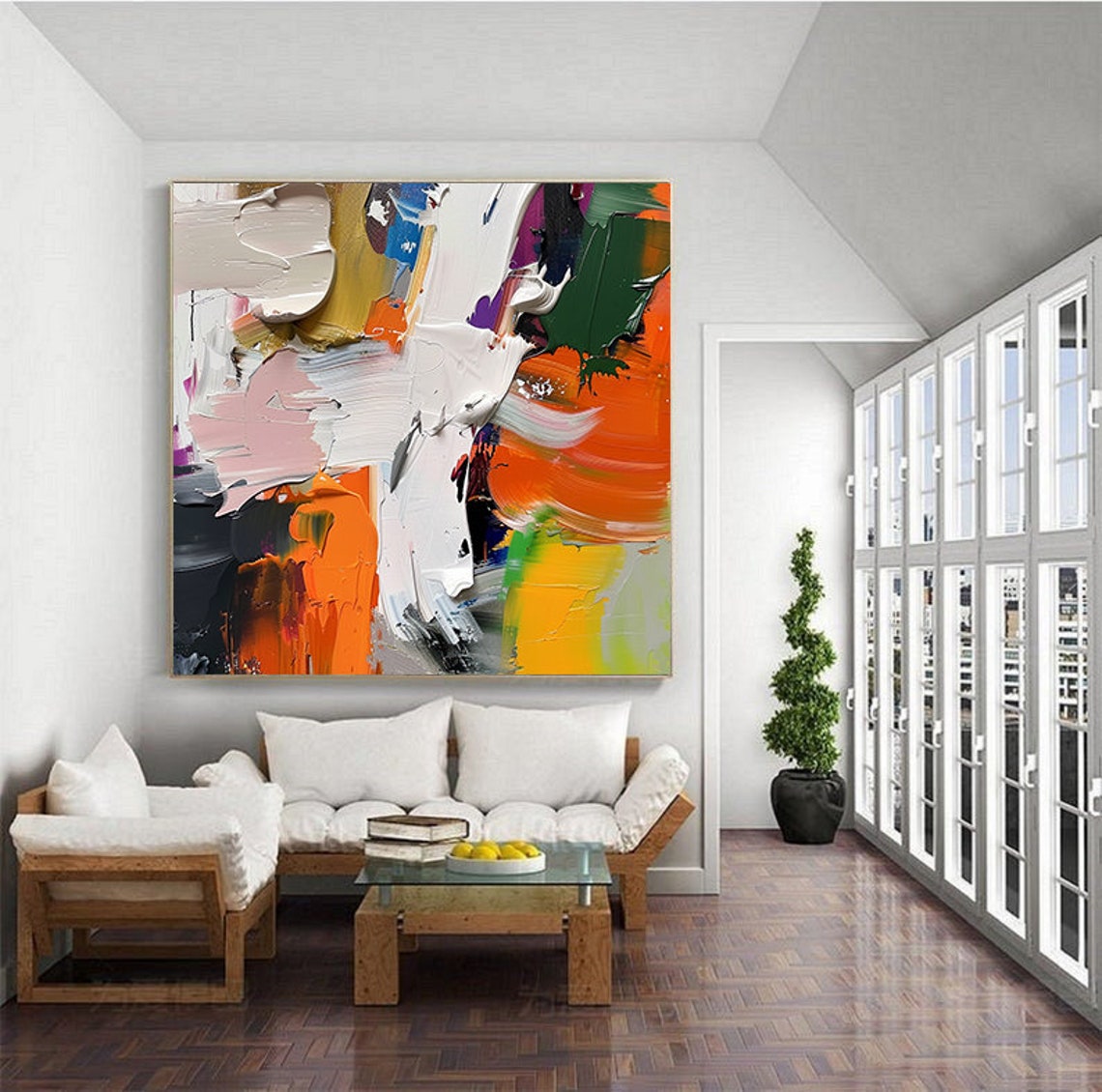 White Orange Color Splash 3D Textured Abstract Modern Wall Poster - Image 3
