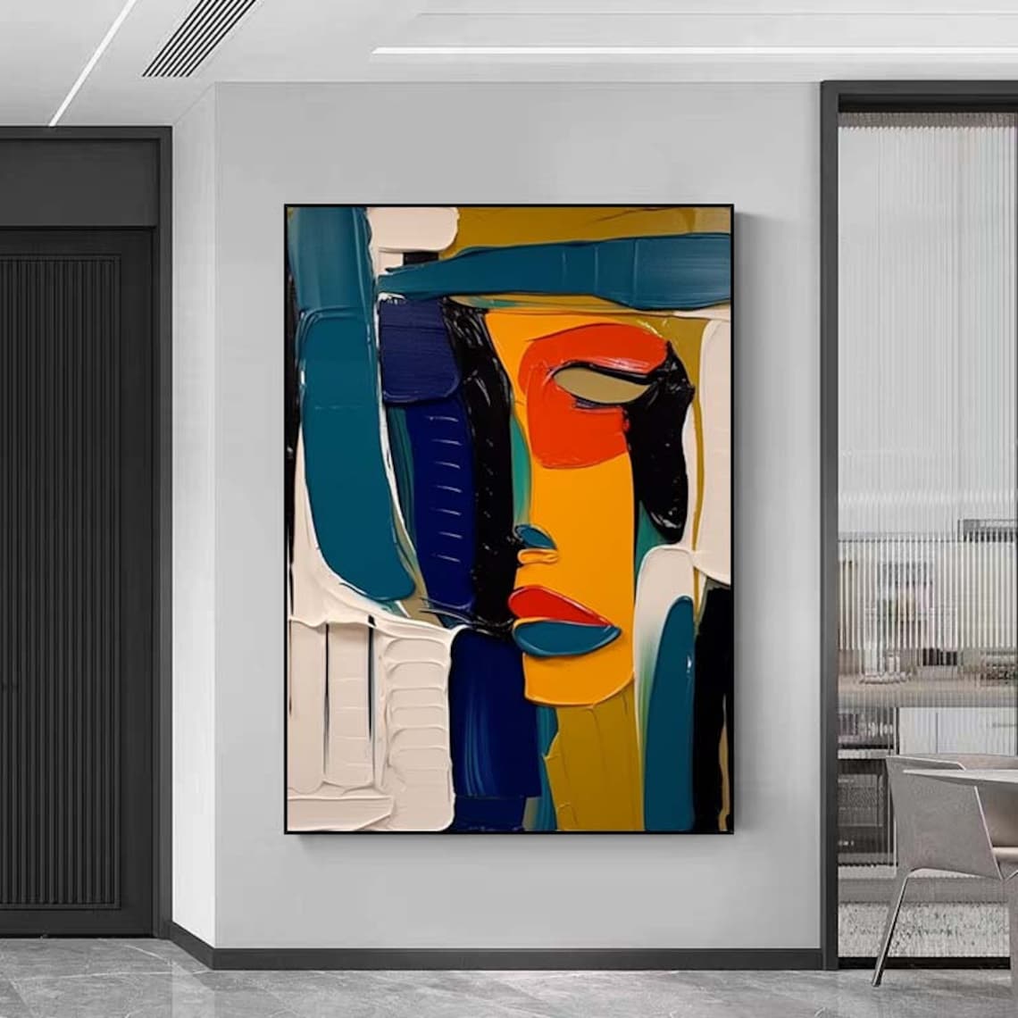 Bold Color Block Abstract Face Portrait In Teal Yellow Orange Poster - Image 5