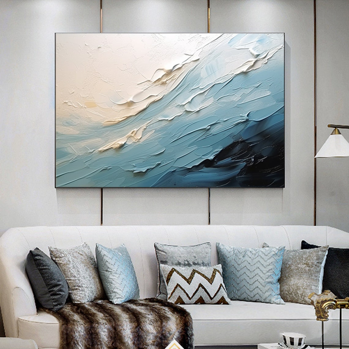 Blue Ocean Waves White Foam Abstract Seascape Painting Poster - Image 2