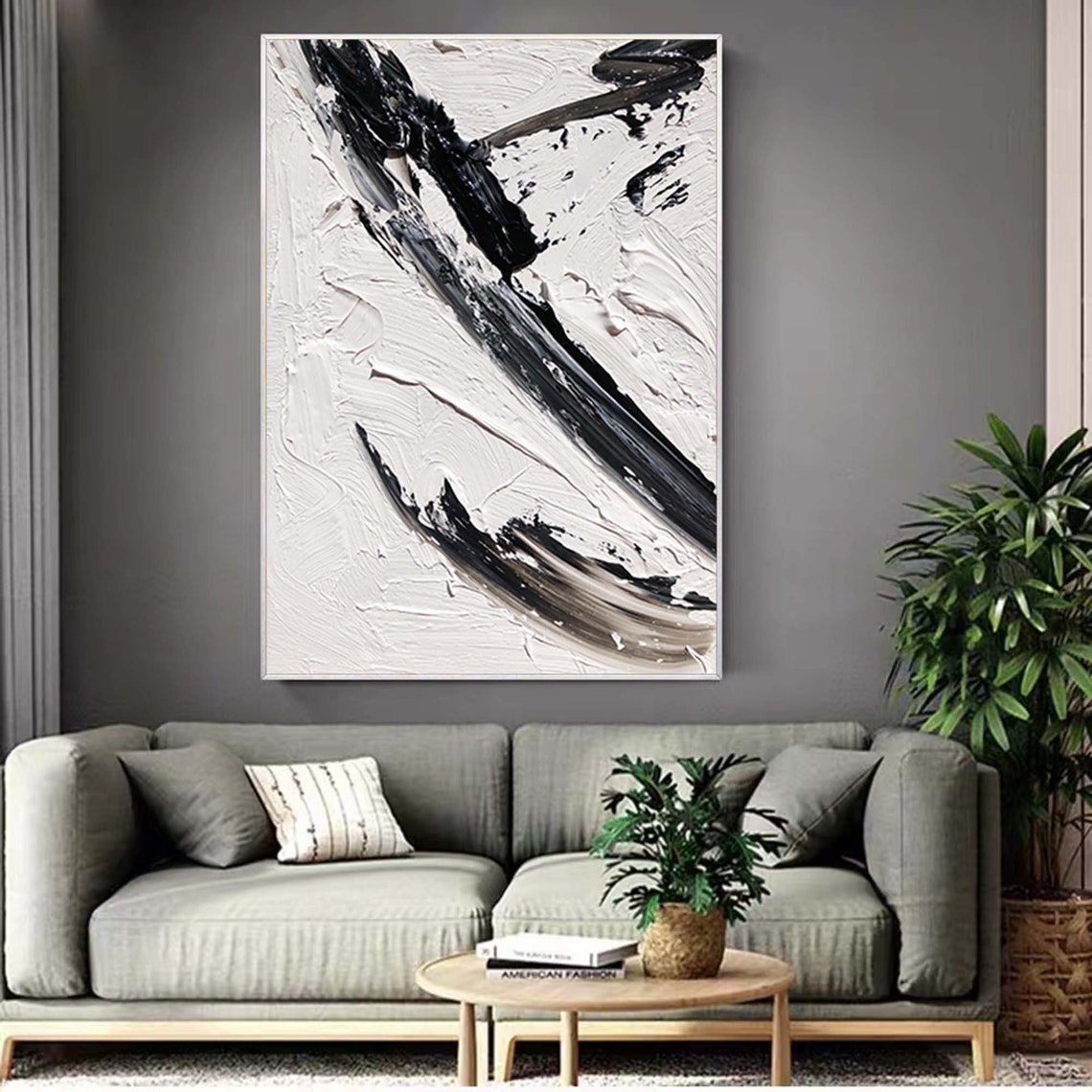 Black White Diagonal Brushstroke Minimalist Slash Art Poster - Image 3