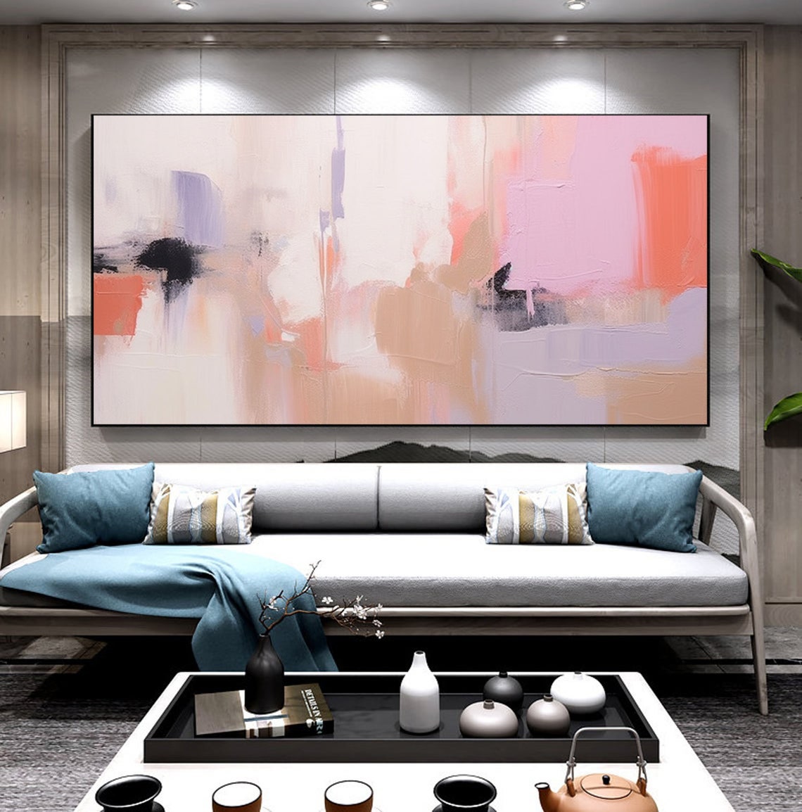 Blush Pink Peach Soft Wide Modern Abstract Lavender Wash Poster - Image 6