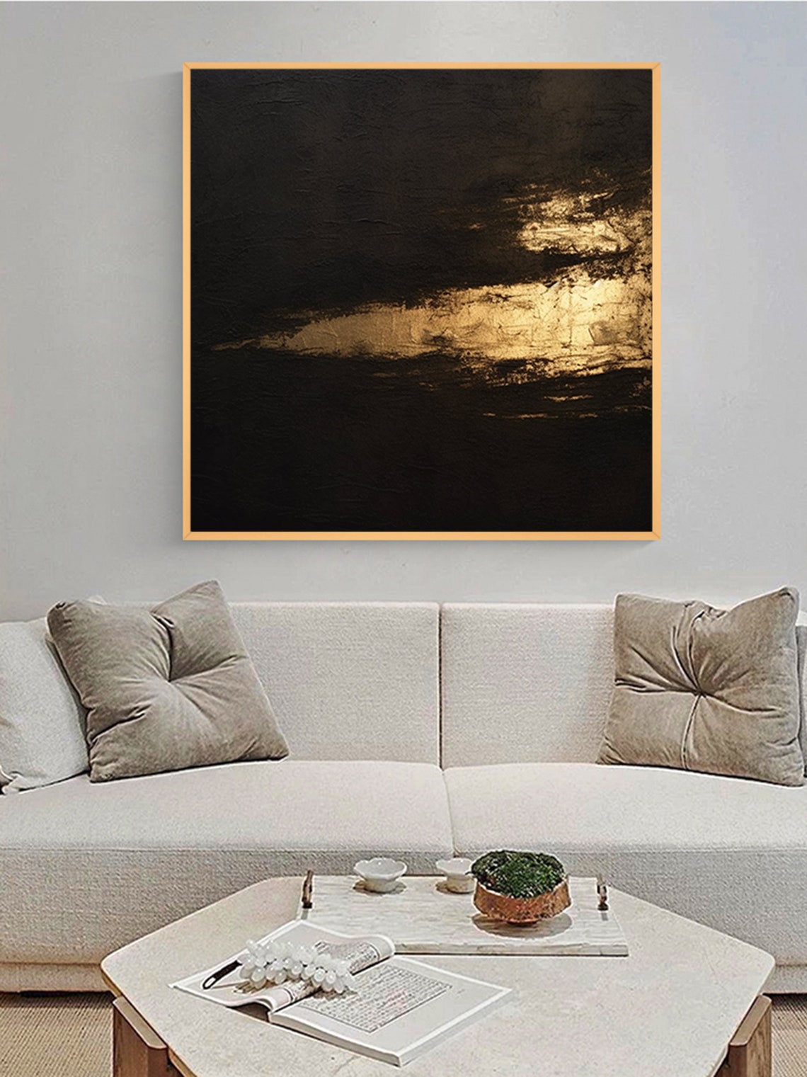 Dramatic Black and Gold Abstract Textured Oil Painting Poster - Image 3