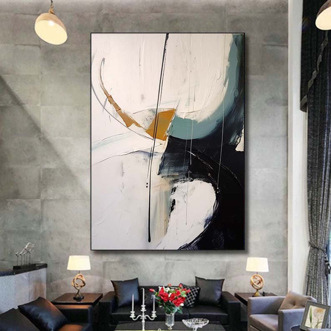 White Navy and Ochre Minimal Abstract Curve Gallery Wall Poster - Image 6