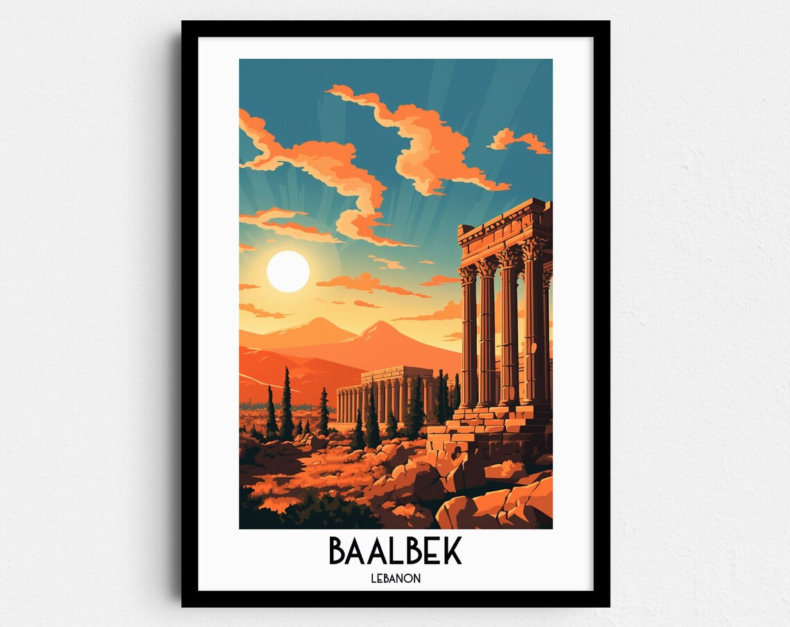 Baalbek Travel Poster, Lebanon Middle East Home Decor