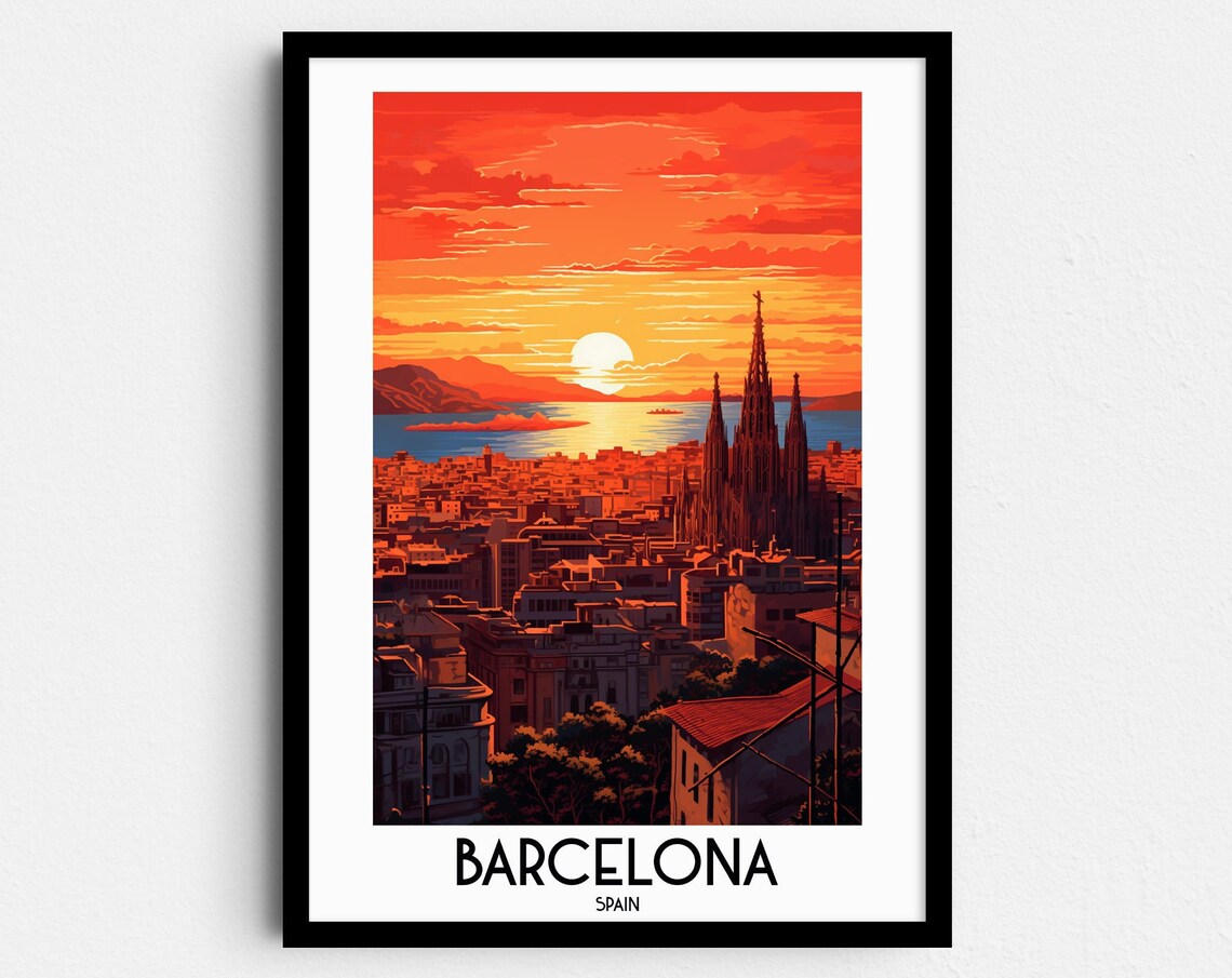 Barcelona Travel Poster, Spain and Catalonia