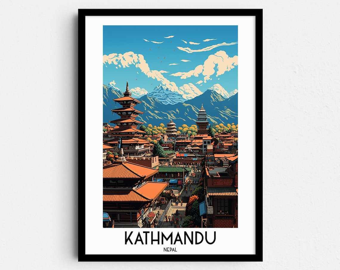 Kathmandu Travel Poster, Nepal Home Decor Print