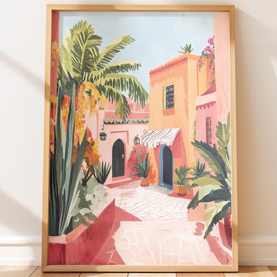 Mediterranean Street Art Print Boho Coastal Palm Tree Illustration