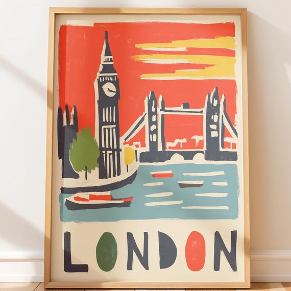 Vintage London Skyline Travel Poster Big Ben Art Print