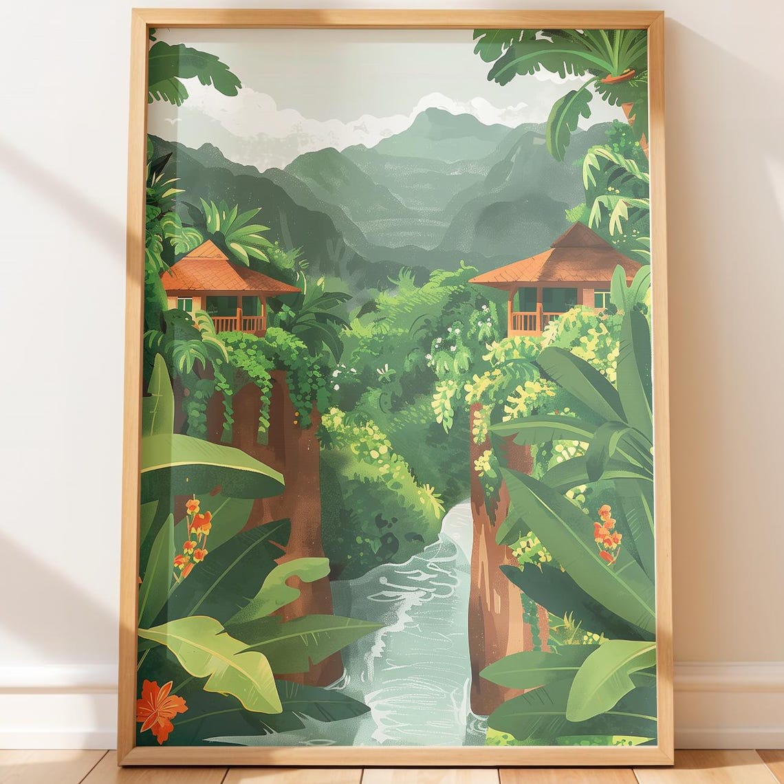 Costa Rica Rainforest Waterfall Print Tropical Nature Wall Art