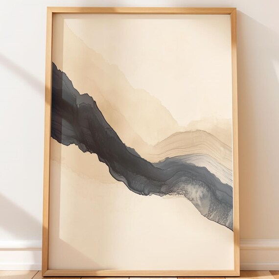 Minimalist Abstract Black Brushstroke Art Print Neutral Scandinavian Decor
