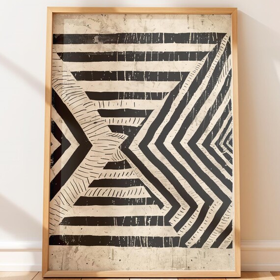 Distressed Black And White Tribal Chevron Geometric Pattern Print