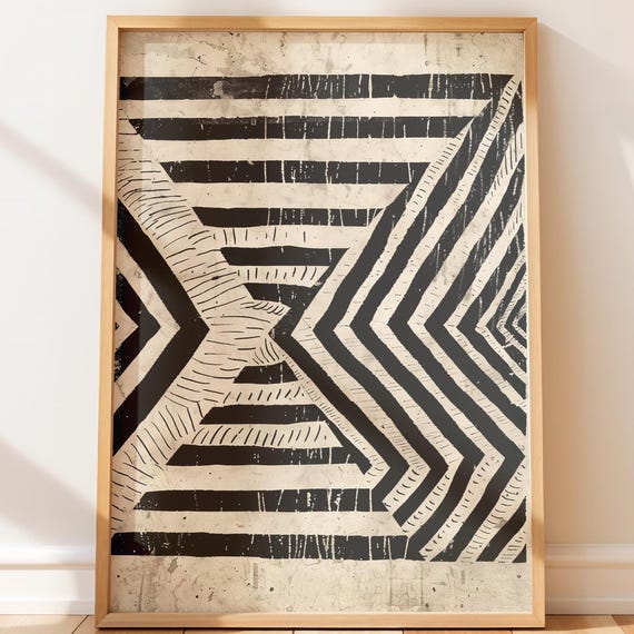 Tribal Geometric Art Print Rustic Black And White Chevron Design