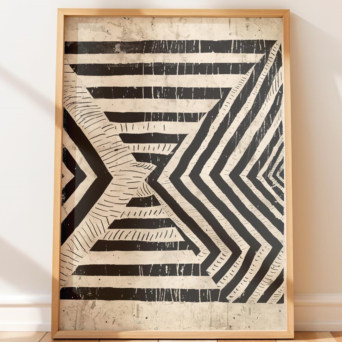 Distressed Black And White Tribal Chevron Geometric Pattern Print