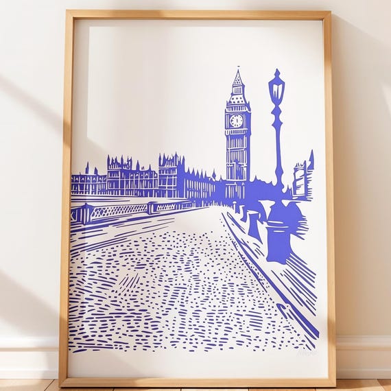 Vintage London Skyline Art Print Big Ben Westminster Bridge