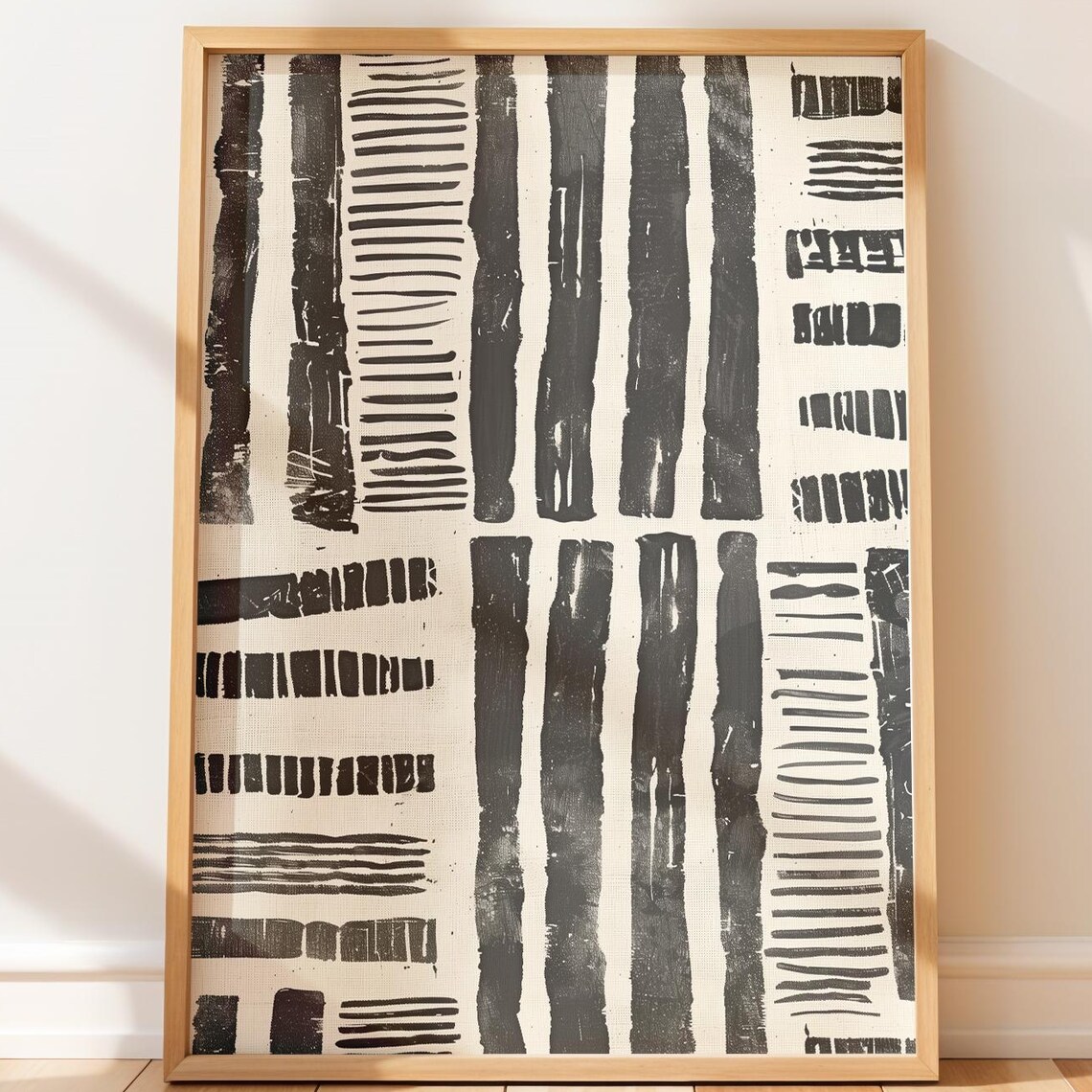 Minimalist Mudcloth Stripes Neutral Tribal Black Cream Art Poster