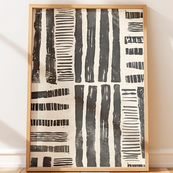 Minimalist Mudcloth Pattern Print Neutral Tribal Wall Art Boho Decor Rustic Monochrome Textile Design