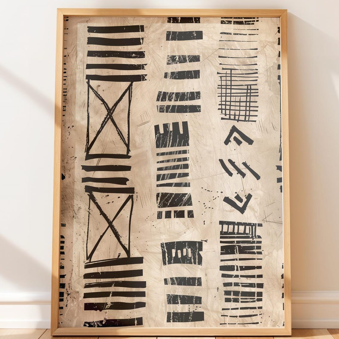 Primitive Handmade Mark Making Neutral Tribal Pattern Art Poster