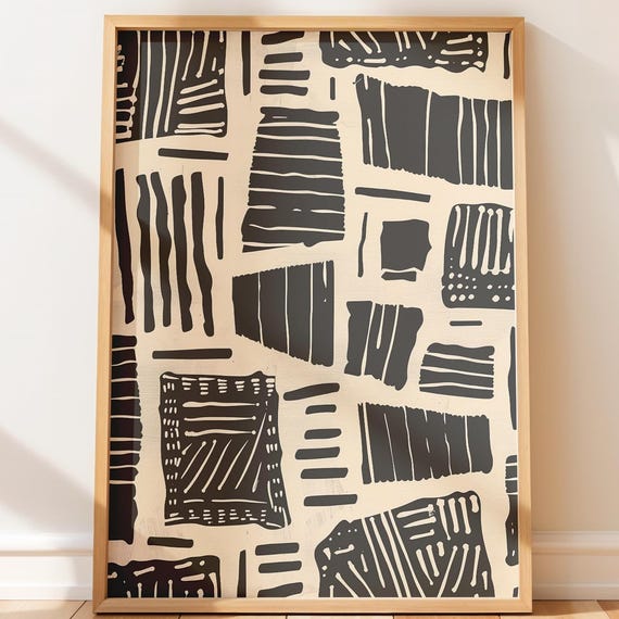 Minimalist African Textile Motif Print Ethnic Boho Wall Art Highcontrast Graphic Design