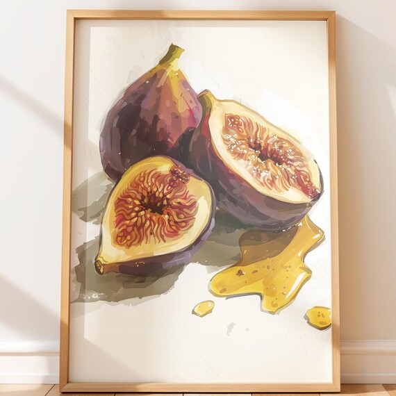 Figs and Honey Watercolor Painting Rustic Kitchen Still Life Poster