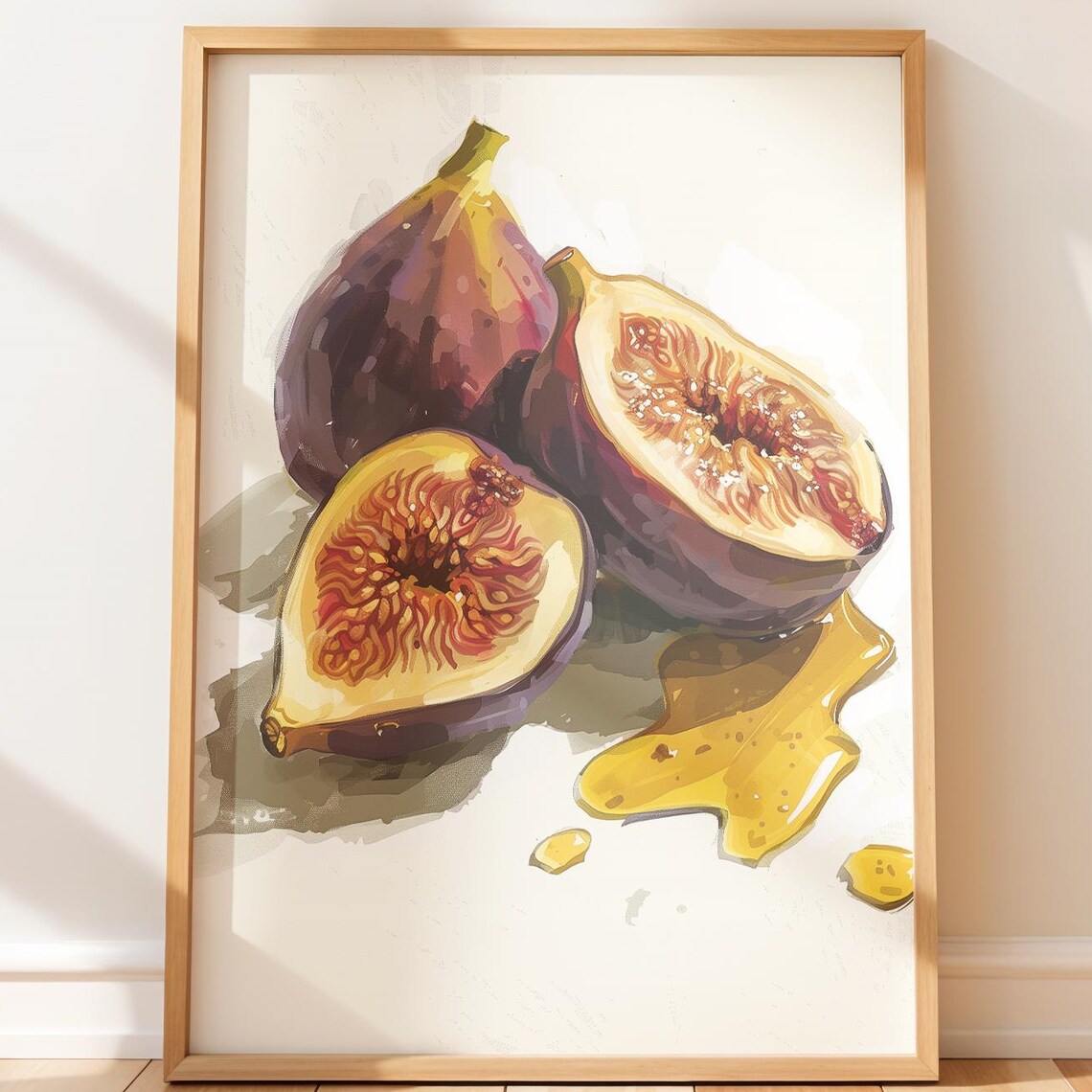 Figs and Honey Watercolor Painting Rustic Kitchen Still Life Poster
