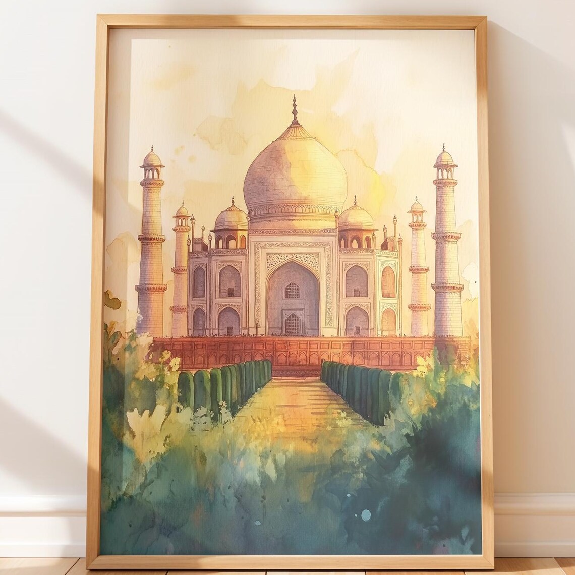 Taj Mahal Sunrise India Watercolor Famous Landmark Art Poster