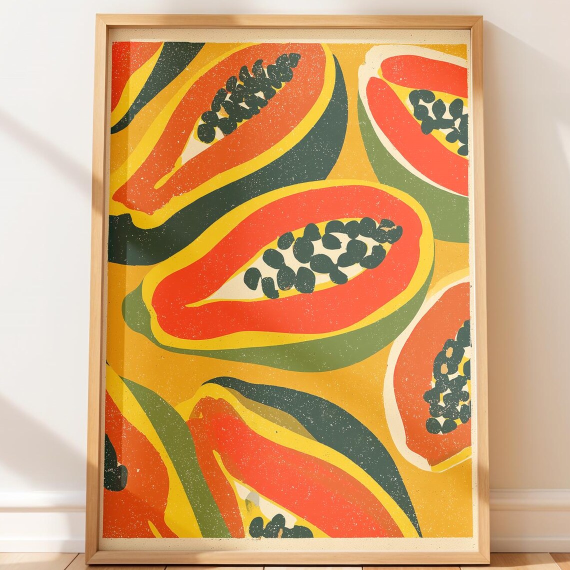 Tropical Papaya Slice Retro Flat Illustration Bold Summer Art Poster