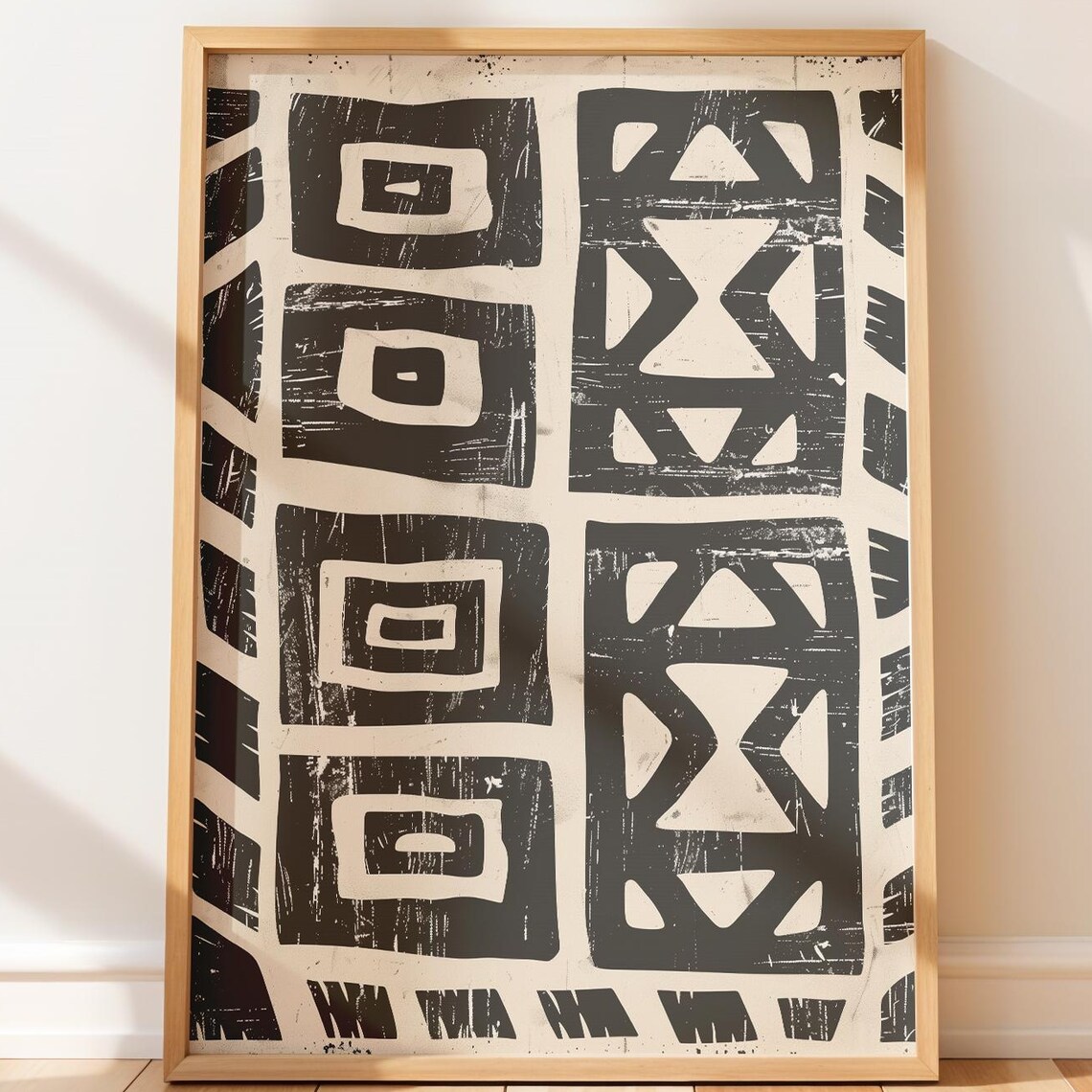 African Textile Motif Art Print, Modern Boho Design