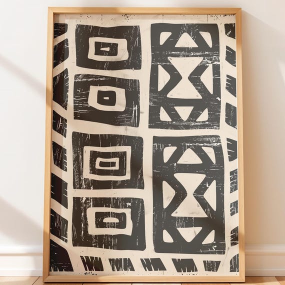 African Textile Motif Art Print, Modern Boho Design