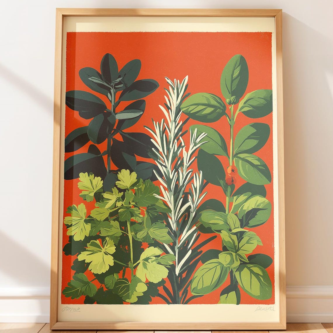 Botanical Kitchen Wall Art Print Bright Herbal Decor With Rosemary Basil Thyme Oregano Illustration Modern Farmhouse