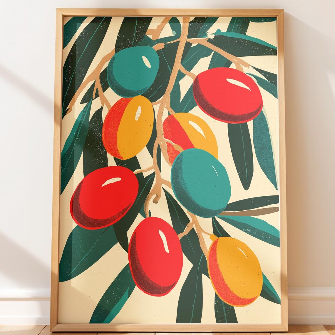 Modern Fig Branch Bold Colorful Figs Midcentury Botanical Art Poster