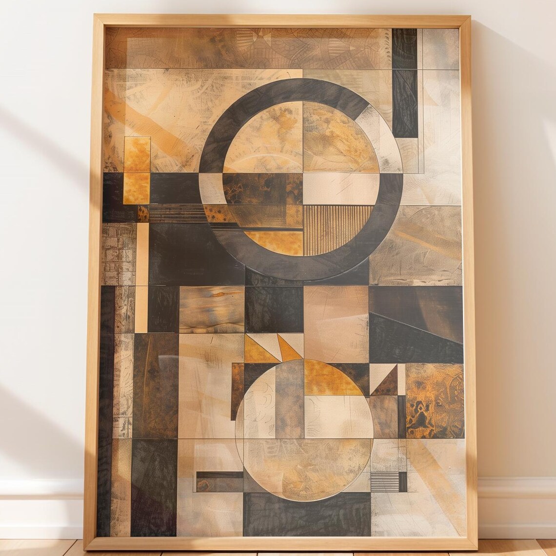 Tribal Abstract Art Collage Geometric Layered Composition Earthy Boho Wall Decor Modern Rustic Print