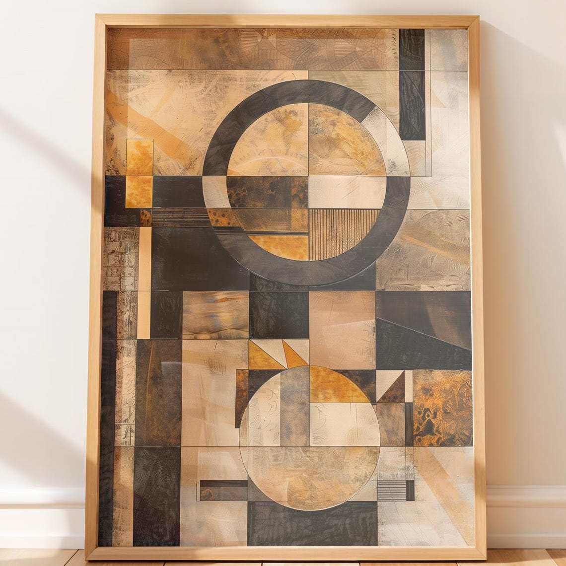 Tribal Circle Geometric Collage Earthy Boho Abstract Art Poster
