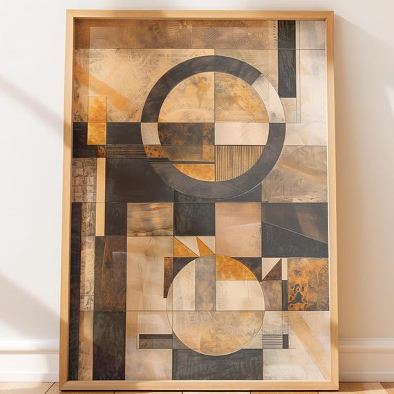 Tribal Abstract Art Collage Geometric Layered Composition Earthy Boho Wall Decor Modern Rustic Print
