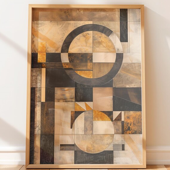 Tribal Circle Geometric Collage Earthy Boho Abstract Art Poster
