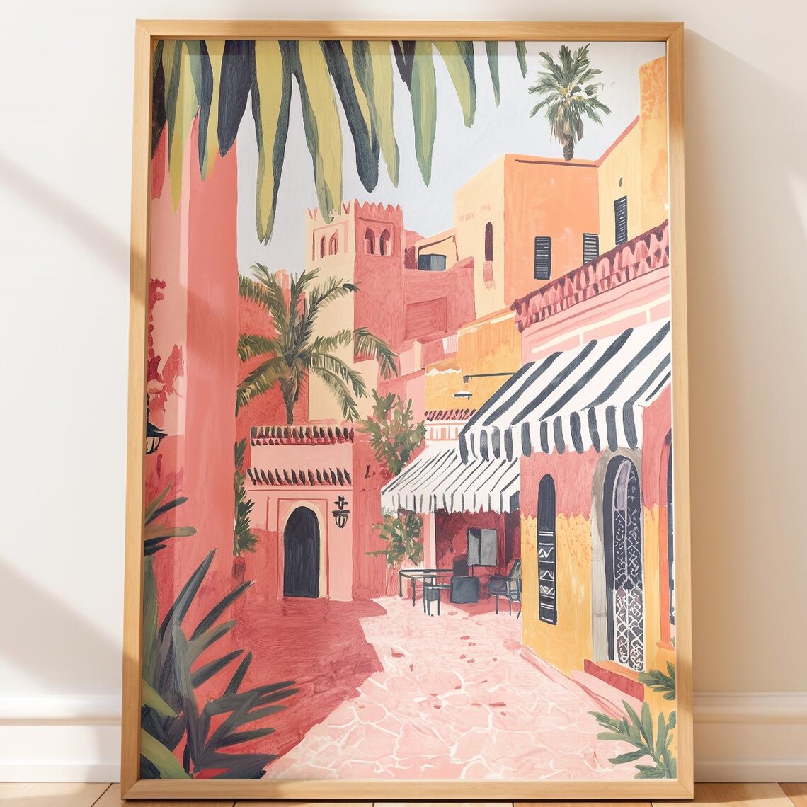 Moroccan Old Town Pink Street Market Awnings Travel Art Poster