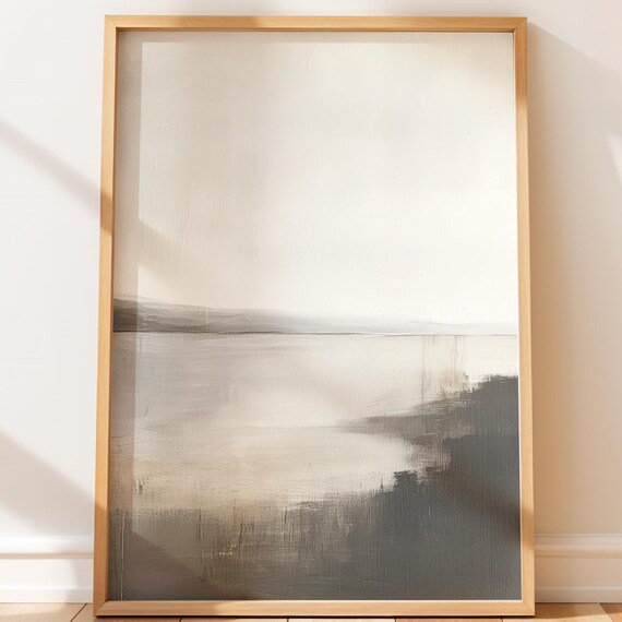 Moody Neutral Coastal Landscape Poster In Soft Grey And Cream Art