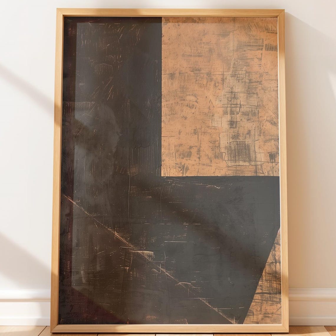 Bold Black Copper Geometric Abstract Distressed Minimal Art Poster