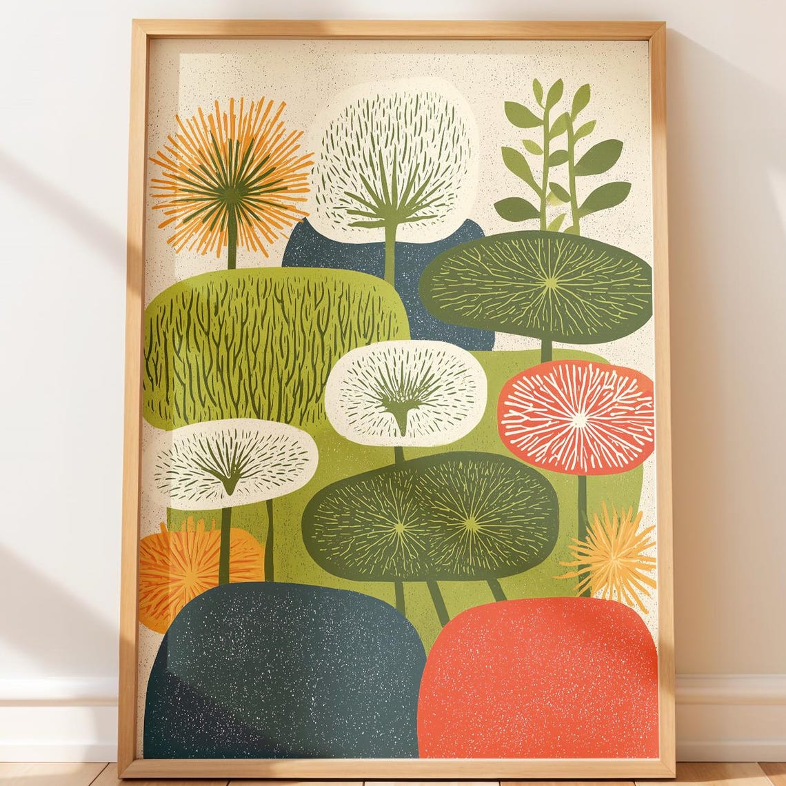 Midcentury Botanical Dandelion Seed Heads Retro Decor Poster