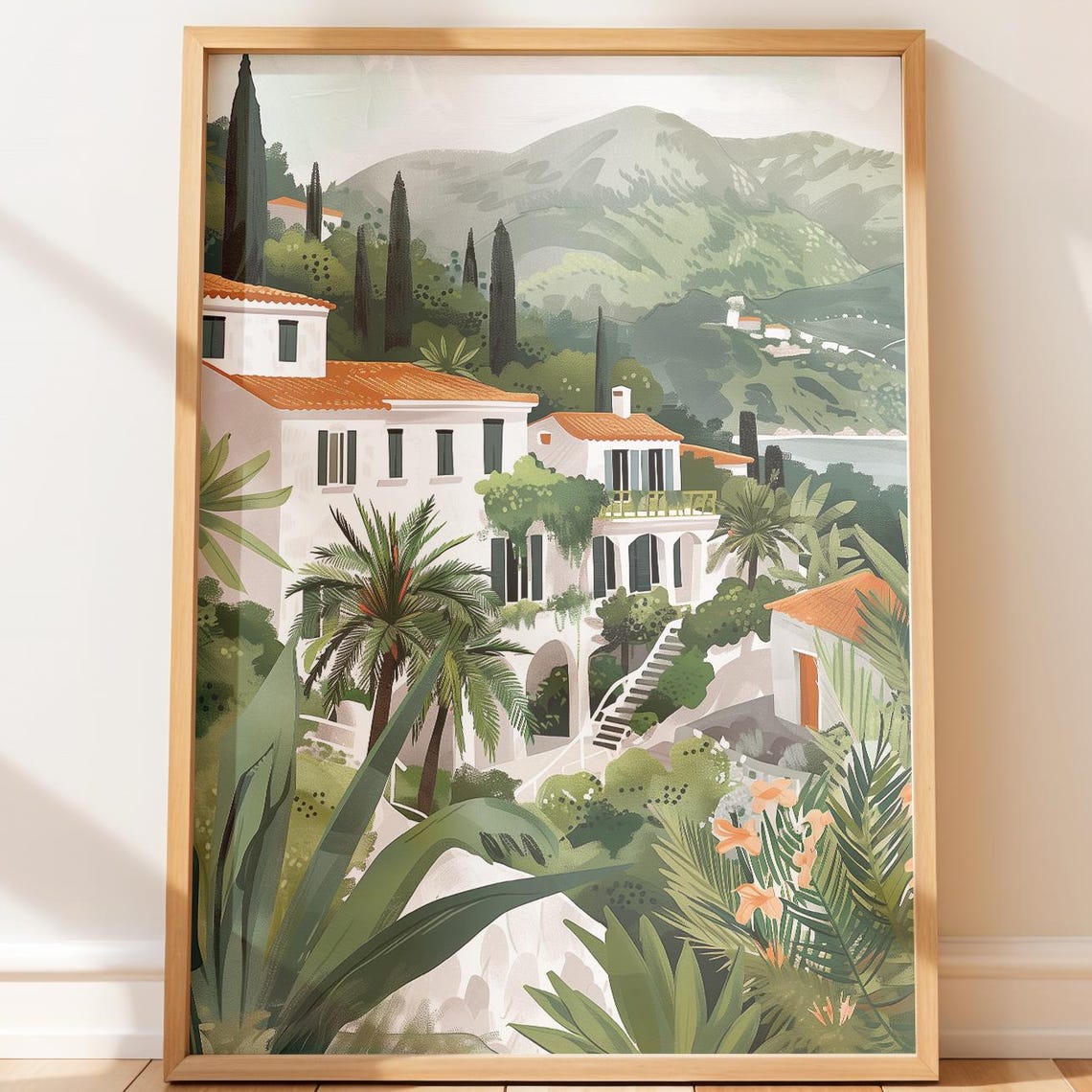 Mediterranean Villa Cypress Trees Mountain View Garden Art Poster