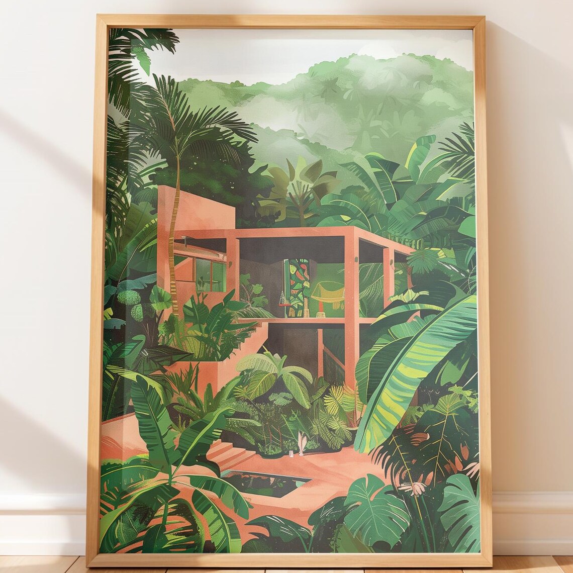 Terracotta Jungle House Tropical Plants Modernist Villa Poster